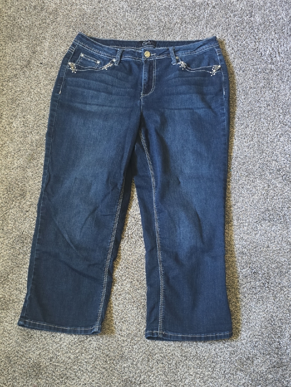 Dark Blue Women's EARL Denim Capri with Embellished Pockets